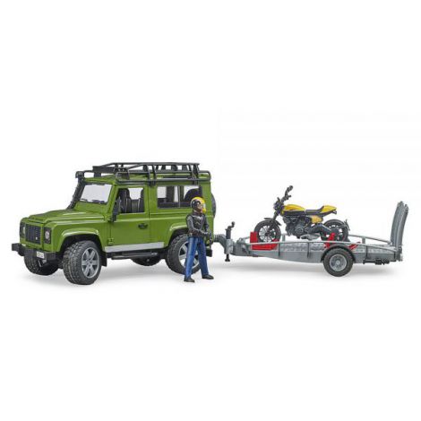 BRUDER - MASINA DE TEREN LAND ROVER DEFENDER CU REMORCA SI MOTOCICLETA DUCATI - imagine 6